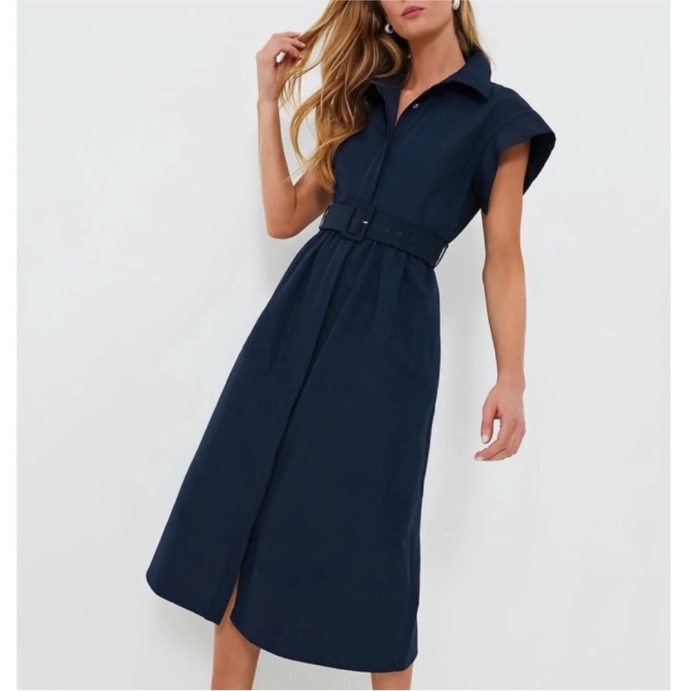Tuckernuck Navy Belted Midi Shirt Dress